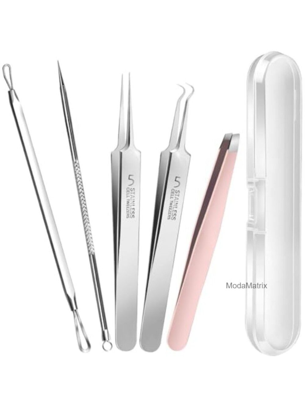 5PCS Stainless Steel Precision Tweezers Kit Facial Hair Removal